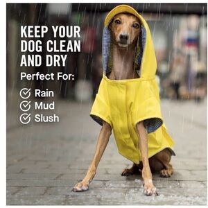 Canada Pooch Torrential Tracker Yellow Dog Raincoat with Hood - 28" - NWT